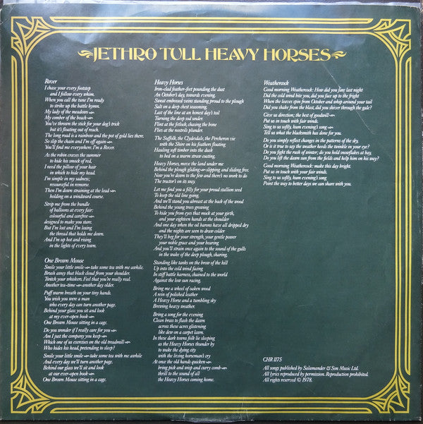 Jethro Tull : Heavy Horses (LP, Album, Club, CRC)