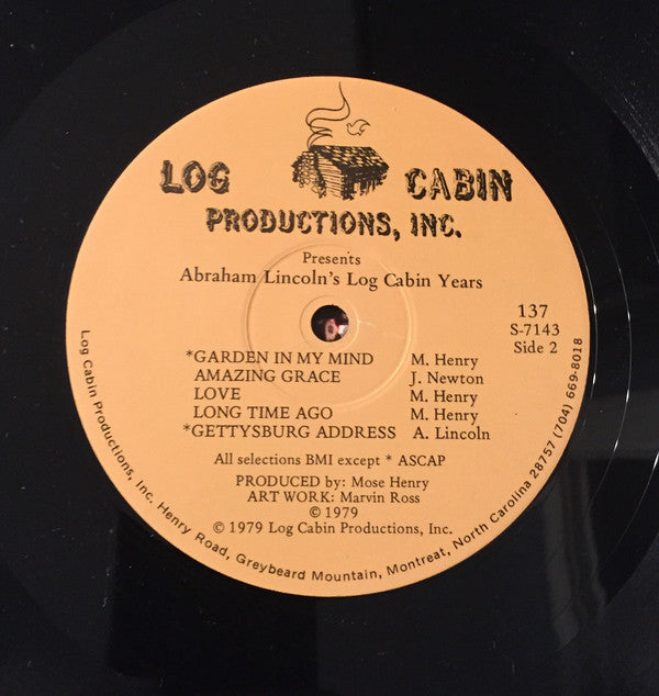Diane & Mose Henry : Abraham Lincoln's Log Cabin Years (LP, Album, Col)