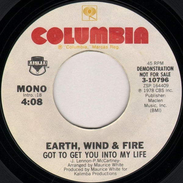 Earth, Wind & Fire : Got To Get You Into My Life (7", Single, Mono, Promo)
