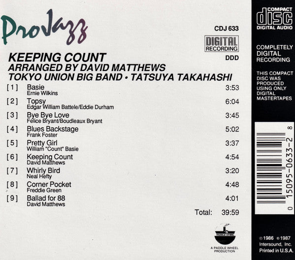 Tatsuya Takahashi & Tokyo Union Arranged By David Matthews* : Keeping Count (CD)
