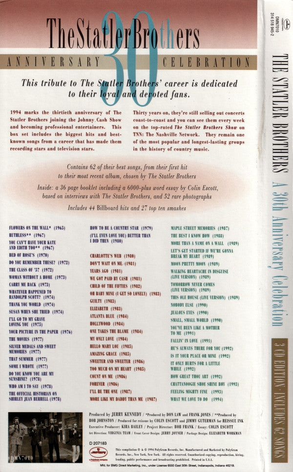 The Statler Brothers : A 30th Anniversary Celebration (3xCD, RE + Box, Comp, Club, RM)