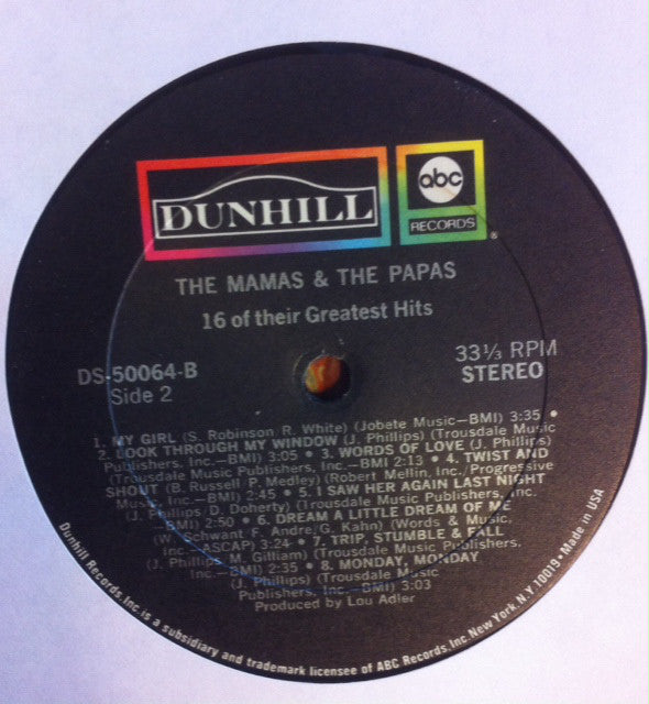 The Mamas & The Papas : 16 Of Their Greatest Hits (LP, Comp, Tru)