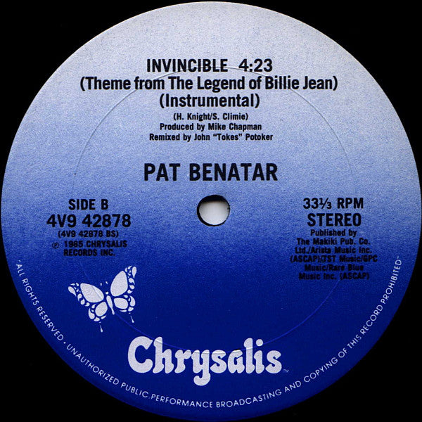 Pat Benatar : Invincible (Theme From The Legend Of Billie Jean) (Extended Remix) (12")
