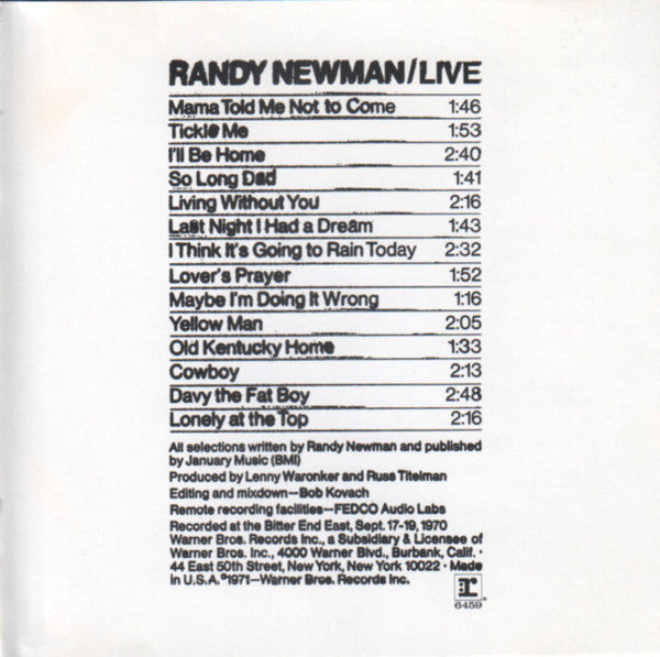Randy Newman : Live (CD, Album, RE, RM)