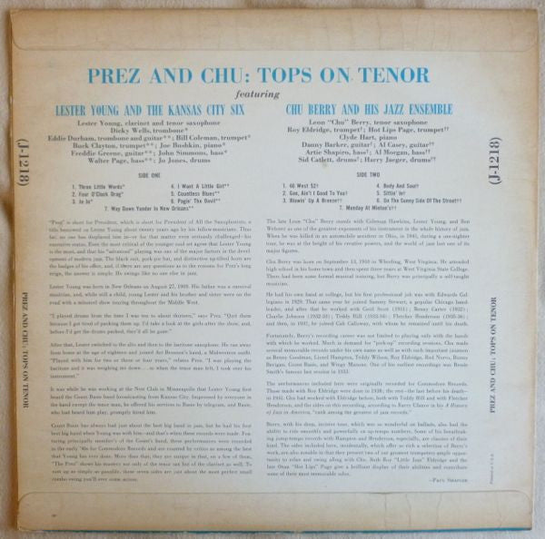 Lester Young And Chu Berry* : Prez And Chu (Tops On Tenor) (LP, Comp, Mono)