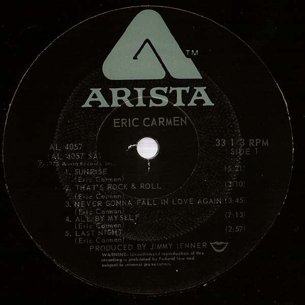 Eric Carmen : Eric Carmen (LP, Album, RP, PRC)
