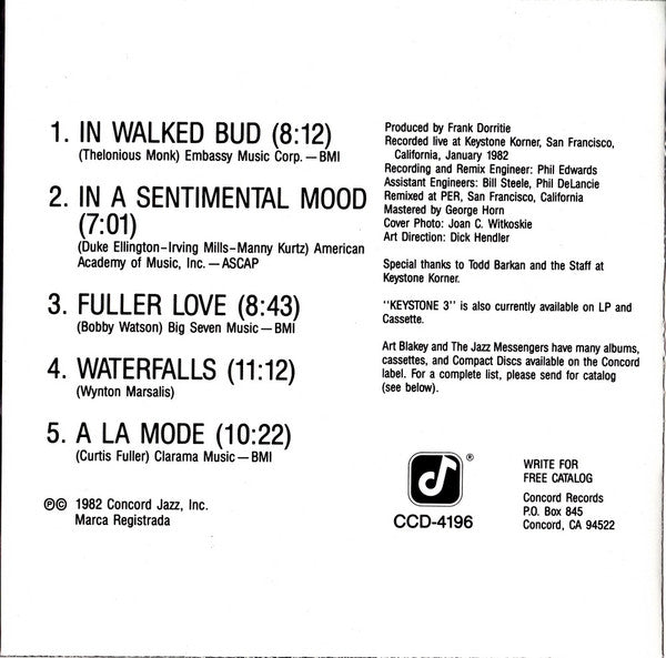 Art Blakey and the Jazz Messengers* : Keystone 3 (CD, Album, RE)