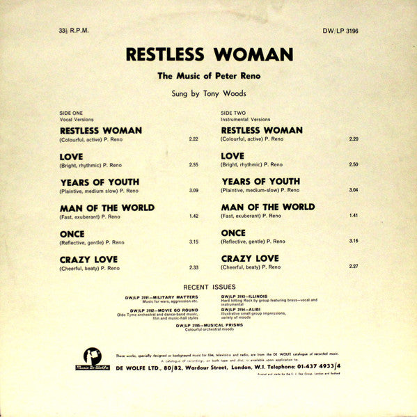 Peter Reno, Tony Woods (4) : Restless Woman (LP, Album)