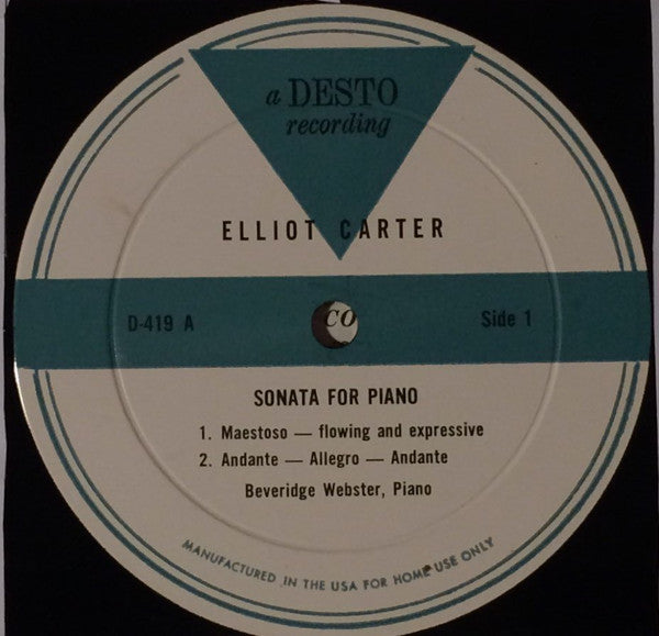 Elliot Carter*, Beveridge Webster, Bernard Greenhouse, Anthony Makas : Sonata For Piano/Sonata For Violoncello And Piano (LP, Mono)
