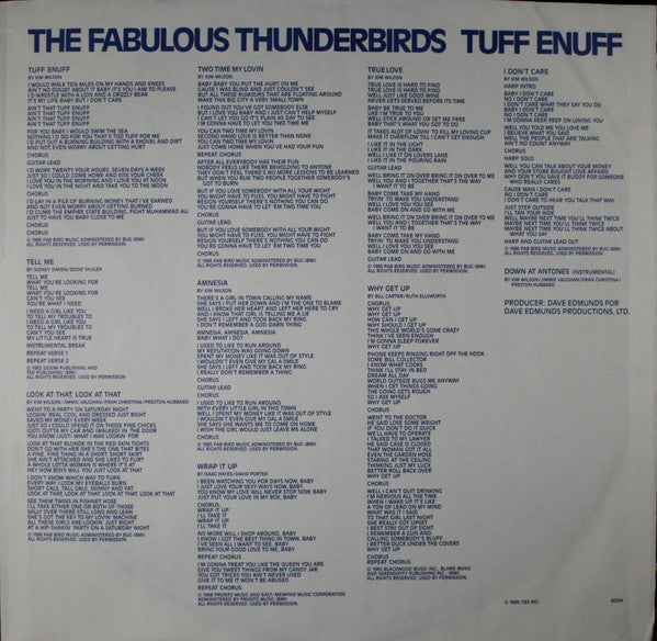 The Fabulous Thunderbirds : Tuff Enuff (LP, Album, Pit)