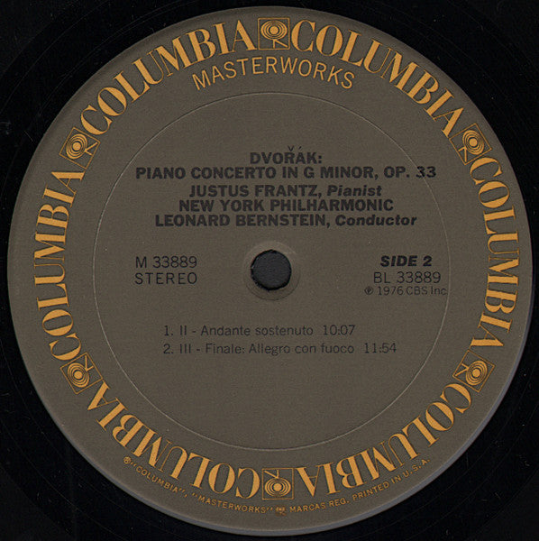 Dvořák*, Justus Frantz, Leonard Bernstein, New York Philharmonic : Piano Concerto In G Minor, Op. 33 (LP, Album)