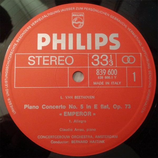 Beethoven* - Claudio Arrau, Concertgebouw-Orchester, Amsterdam*, Bernard Haitink : Beethoven Klavierkonzert Nr. 5 (Piano Concerto No. 5 In E Flat, Op. 73 "Emperor") (LP, Album)