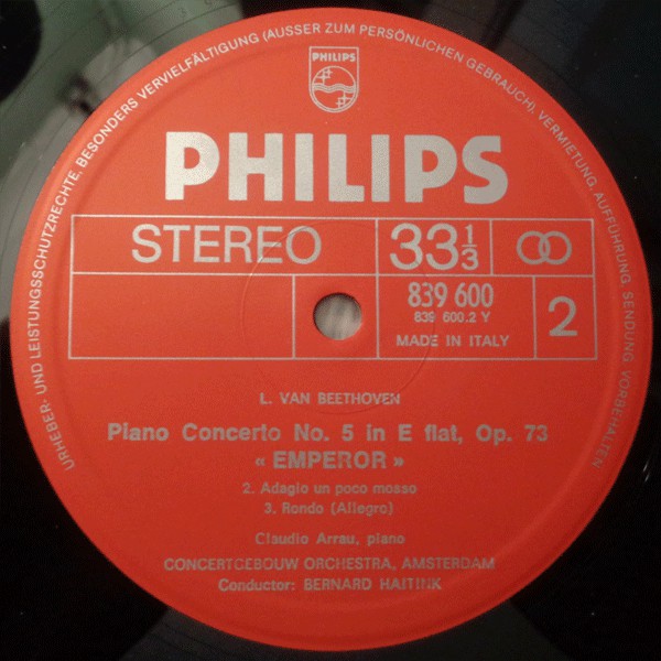 Beethoven* - Claudio Arrau, Concertgebouw-Orchester, Amsterdam*, Bernard Haitink : Beethoven Klavierkonzert Nr. 5 (Piano Concerto No. 5 In E Flat, Op. 73 "Emperor") (LP, Album)