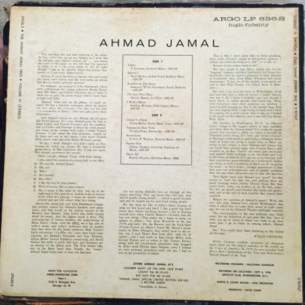 The Ahmad Jamal Trio* : Volume IV (LP, Album)