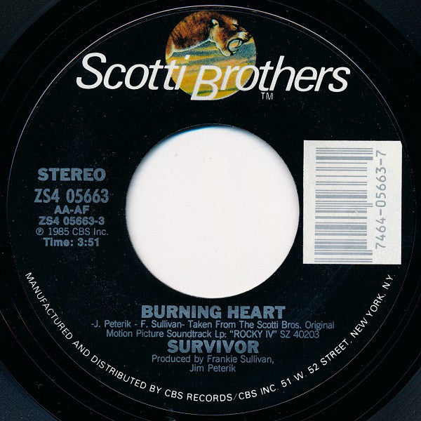 Survivor : Burning Heart (7", Pit)