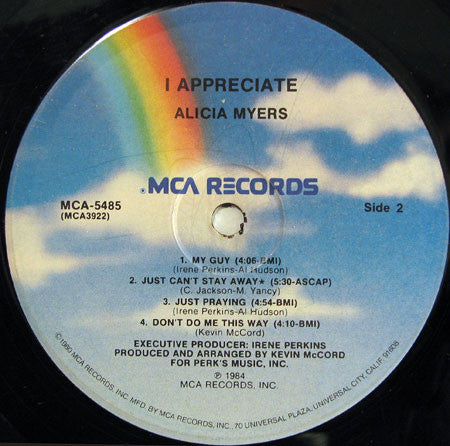 Alicia Myers : I Appreciate (LP, Album, Pin)
