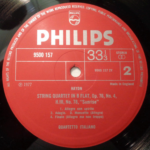 Haydn* - Quartetto Italiano : String Quartets Op. 76 No. 3 "Emperor" / Op. 76 No. 4 "Sunrise" (LP)