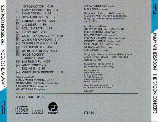 Jimmy Witherspoon : The 'Spoon Concerts (CD, Comp, RE)