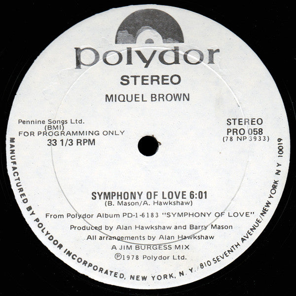 Miquel Brown : Symphony Of Love (12", Promo)