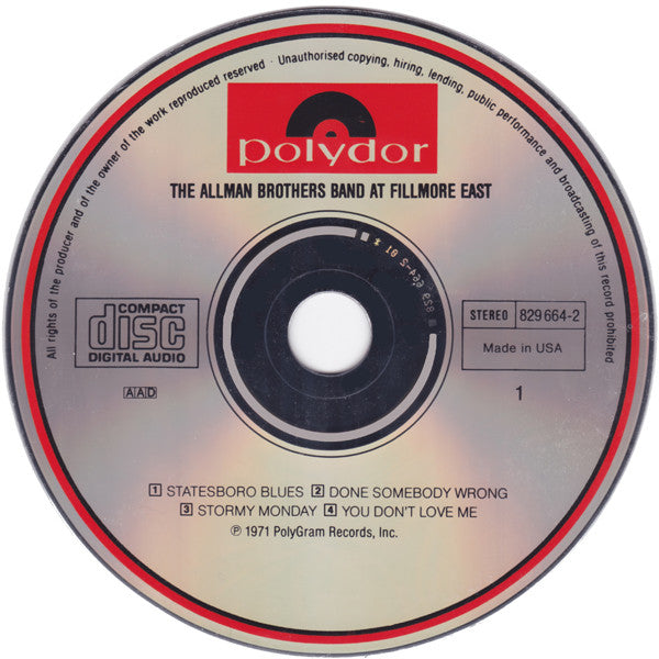 The Allman Brothers Band : The Allman Brothers Band At Fillmore East (2xCD, Album, RE)