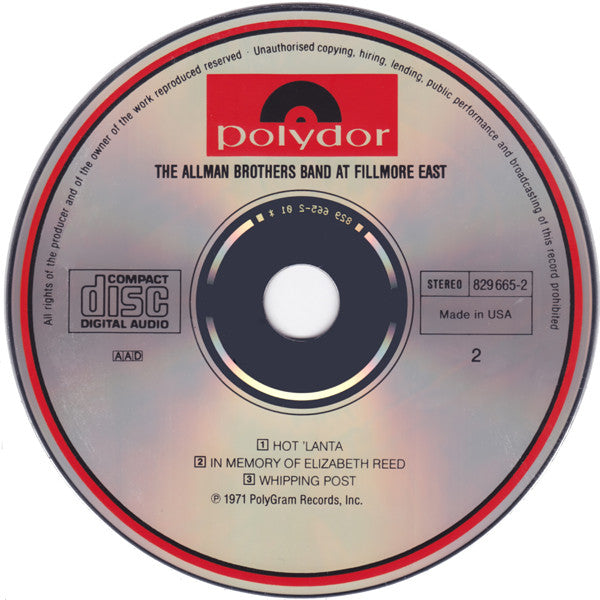 The Allman Brothers Band : The Allman Brothers Band At Fillmore East (2xCD, Album, RE)