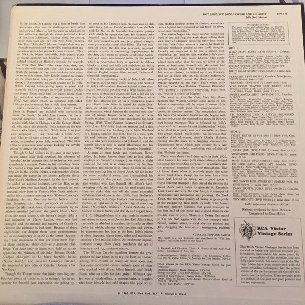 Jelly Roll Morton : Hot Jazz, Pop Jazz, Hokum And Hilarity (LP, Comp, Mono)