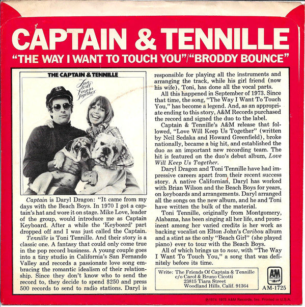 Captain & Tennille* : The Way I Want To Touch You (7", Single, Styrene, Ter)
