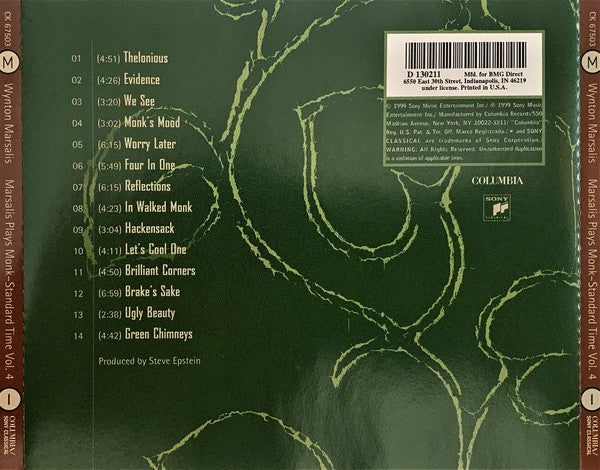 Wynton Marsalis : Marsalis Plays Monk (Standard Time Vol. 4) (CD, Album, Club)