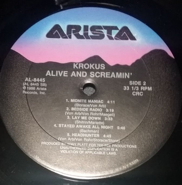 Krokus : Alive And Screamin' (LP, Album, Club)