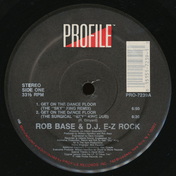 Rob Base & D.J. E-Z Rock* : Get On The Dance Floor (12")