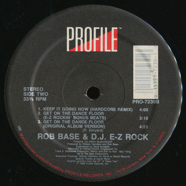 Rob Base & D.J. E-Z Rock* : Get On The Dance Floor (12")