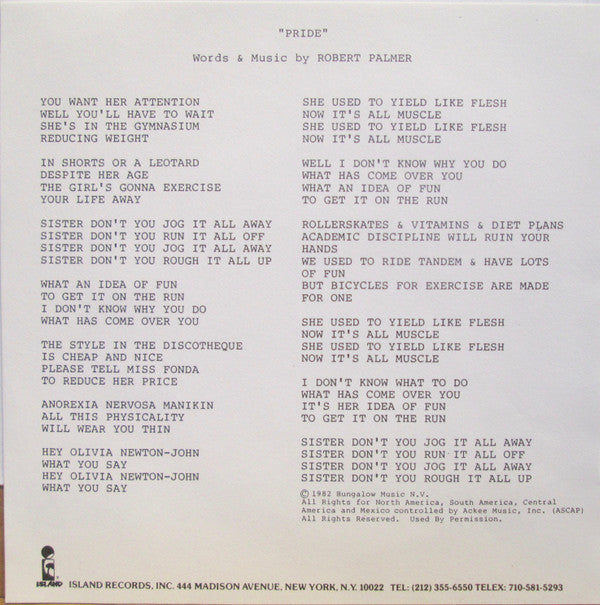 Robert Palmer : Pride (7", Promo)