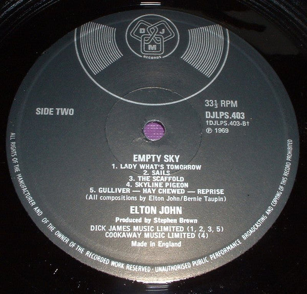 Elton John : Empty Sky (LP, Album, RE)
