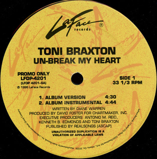 Toni Braxton : Un-Break My Heart (12", Promo)