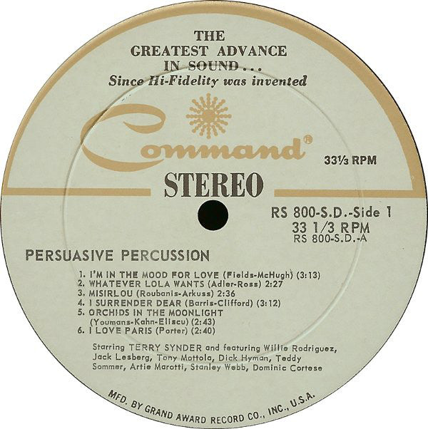Terry Snyder And The All Stars : Persuasive Percussion (LP, Album, RE, Gat)