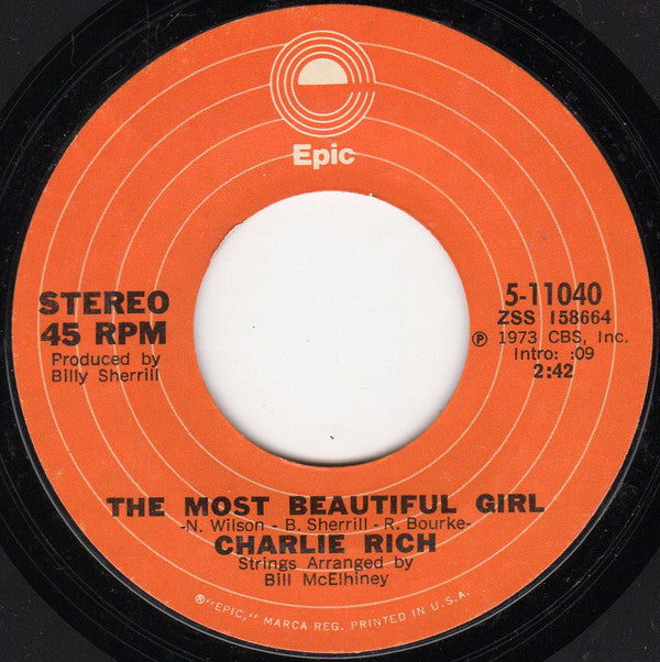 Charlie Rich : The Most Beautiful Girl (7", Single, Styrene, Ter)