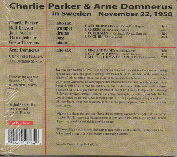 Charlie Parker, Arne Domnérus : In Sweden - November 22, 1950 (CD, Album)