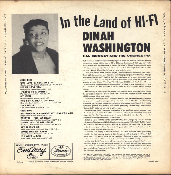 Dinah Washington : In The Land Of Hi-Fi (LP, Album, Mono, Ind)