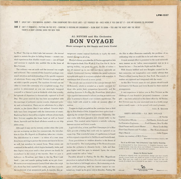 Al Nevins And His Orchestra : Bon Voyage (LP)