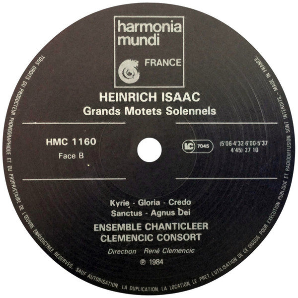 Heinrich Isaac, Ensemble Chanticleer De San Francisco, Clemencic Consort : Grands Motets Solennels (LP)