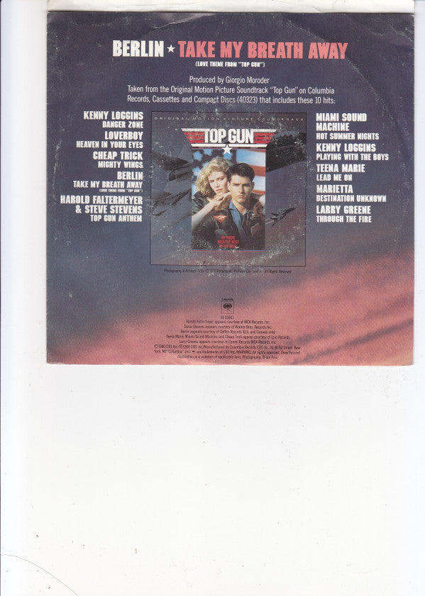 Berlin : Take My Breath Away (Love Theme From "Top Gun") (7", Single, Styrene, Car)