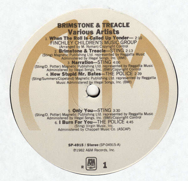 Various Featuring The Police, Sting, Go.Go's* & Squeeze (2) : Brimstone & Treacle (Original Soundtrack Album) (LP, Album, Ind)