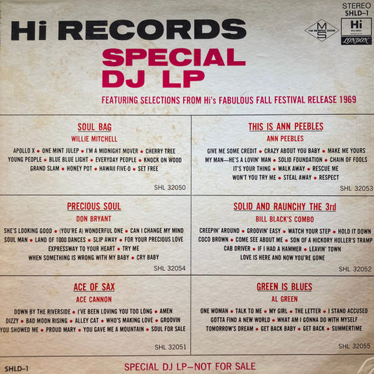 Various : Hi Records Special DJ LP Featuring Selections From Hi's Fabulous Fall Festival Release 1969 (LP, Comp, Promo)