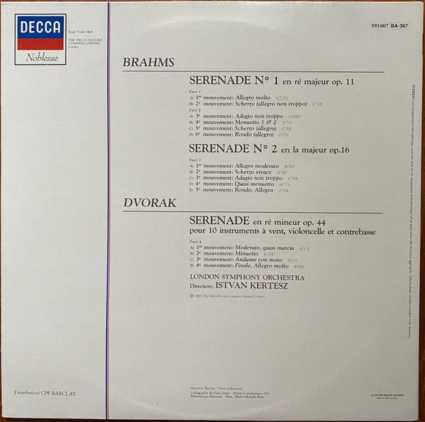 Brahms*, Dvorak*, London Symphony Orchestra, István Kertész : Les 2 Sérénades • Sérénade En Ré Mineur (LP)