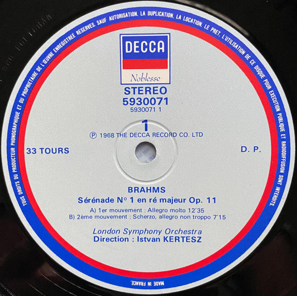 Brahms*, Dvorak*, London Symphony Orchestra, István Kertész : Les 2 Sérénades • Sérénade En Ré Mineur (LP)