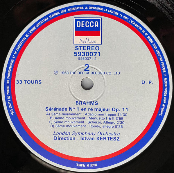 Brahms*, Dvorak*, London Symphony Orchestra, István Kertész : Les 2 Sérénades • Sérénade En Ré Mineur (LP)