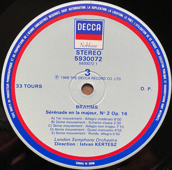 Brahms*, Dvorak*, London Symphony Orchestra, István Kertész : Les 2 Sérénades • Sérénade En Ré Mineur (LP)