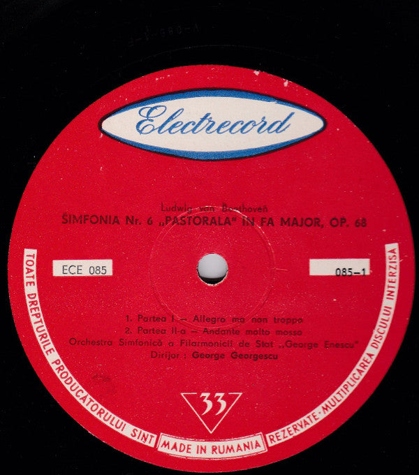 Beethoven* - Orchestra Simfonică A Filarmonicii De Stat "George Enescu" , Dirijor : George Georgescu : Simfonia Nr. 6 "Pastorala" În Fa Major (LP, Album, Mono)