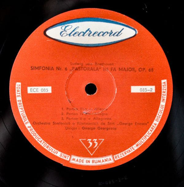 Beethoven* - Orchestra Simfonică A Filarmonicii De Stat "George Enescu" , Dirijor : George Georgescu : Simfonia Nr. 6 "Pastorala" În Fa Major (LP, Album, Mono)