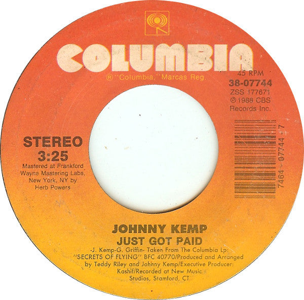 Johnny Kemp : Just Got Paid (7", Styrene)